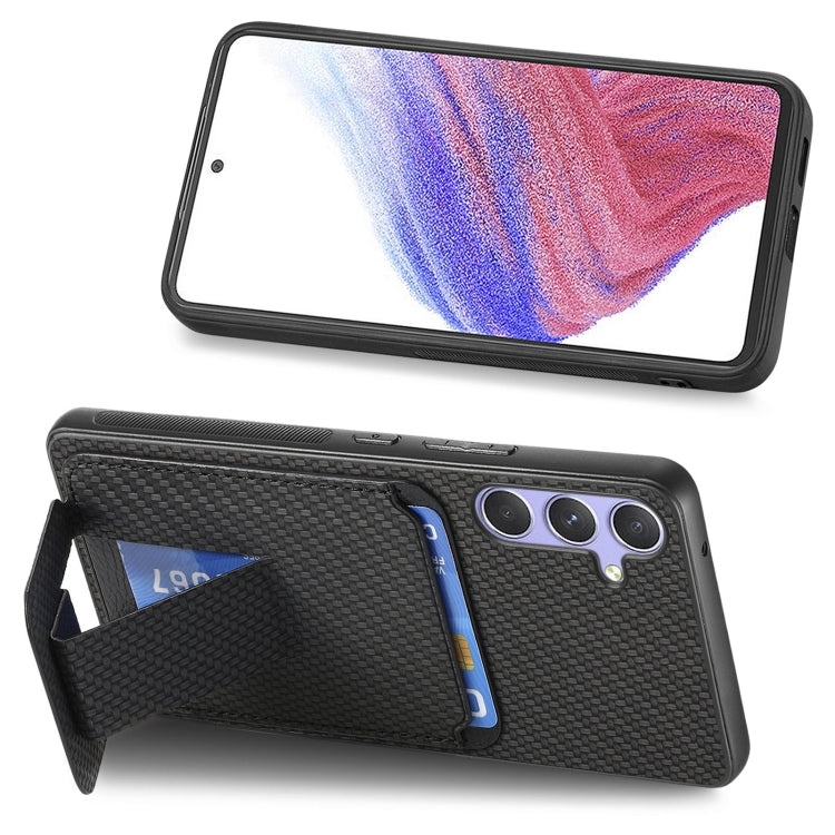 For Samsung Galaxy S25+ 5G Carbon Fiber Card Bag Fold Stand Phone Case(Black) by buy2fix