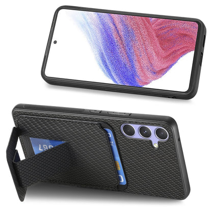 For Samsung Galaxy S25+ 5G Carbon Fiber Card Bag Fold Stand Phone Case(Black) by buy2fix