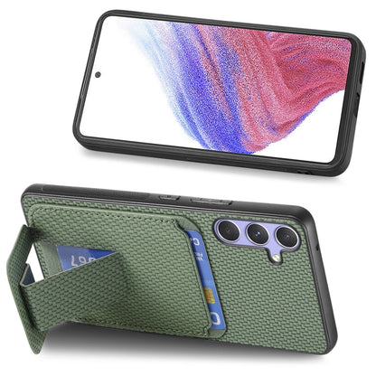 For Samsung Galaxy S25+ 5G Carbon Fiber Card Bag Fold Stand Phone Case(Green) by buy2fix