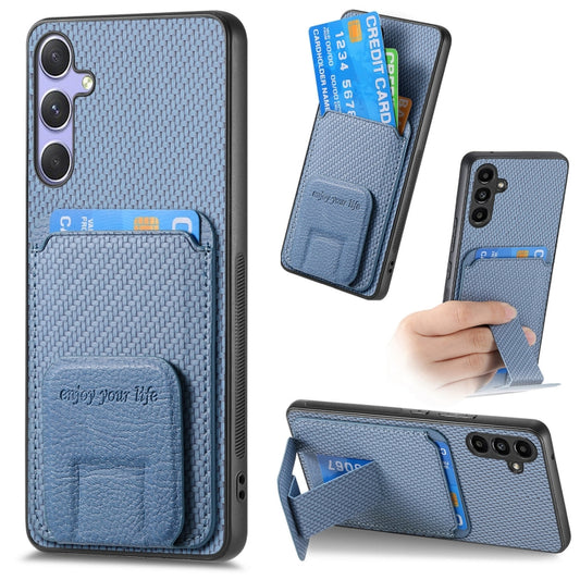 For Samsung Galaxy S25 Ultra 5G Carbon Fiber Card Bag Fold Stand Phone Case(Blue) by buy2fix