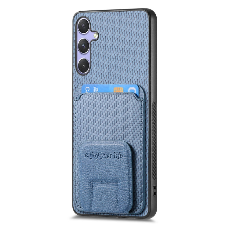 For Samsung Galaxy S25 Ultra 5G Carbon Fiber Card Bag Fold Stand Phone Case(Blue) by buy2fix