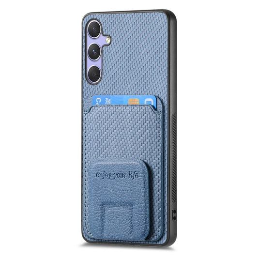 For Samsung Galaxy S25 Ultra 5G Carbon Fiber Card Bag Fold Stand Phone Case(Blue) by buy2fix