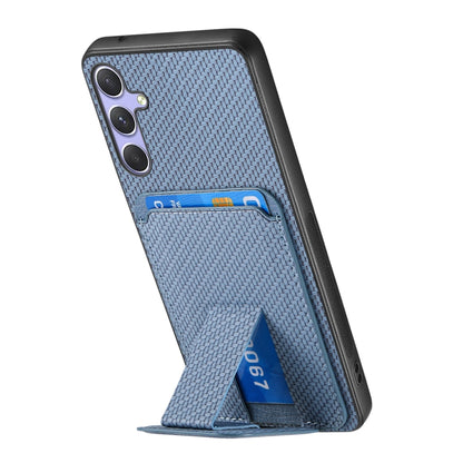 For Samsung Galaxy S25 Ultra 5G Carbon Fiber Card Bag Fold Stand Phone Case(Blue) by buy2fix