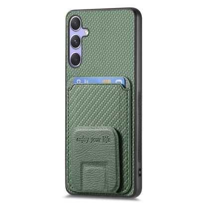 For Samsung Galaxy S25 Ultra 5G Carbon Fiber Card Bag Fold Stand Phone Case(Green) by buy2fix
