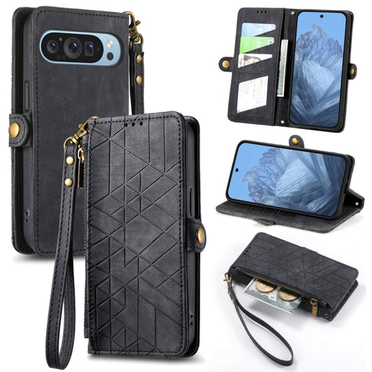 For Google Pixel 9 Geometric Zipper Wallet Side Buckle Leather Phone Case(Black) by buy2fix
