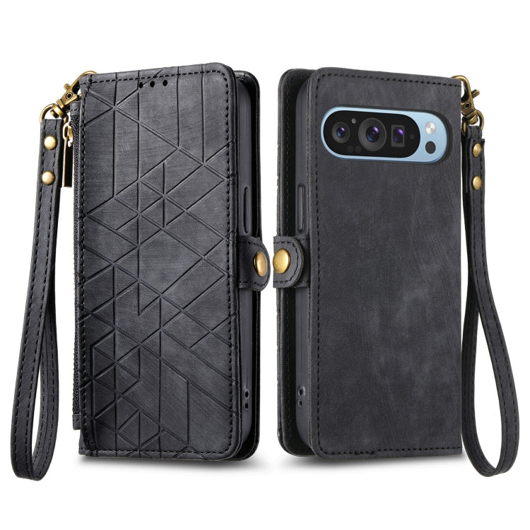 For Google Pixel 9 Geometric Zipper Wallet Side Buckle Leather Phone Case(Black) by buy2fix