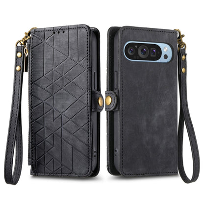 For Google Pixel 9 Geometric Zipper Wallet Side Buckle Leather Phone Case(Black) by buy2fix