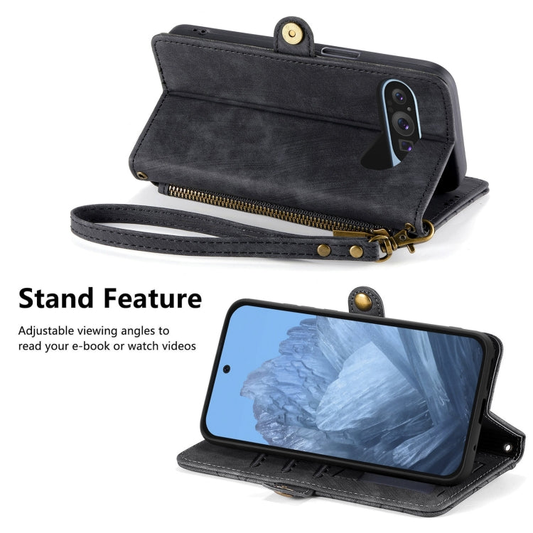 For Google Pixel 9 Geometric Zipper Wallet Side Buckle Leather Phone Case(Black) by buy2fix