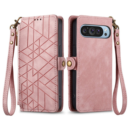 For Google Pixel 9 Geometric Zipper Wallet Side Buckle Leather Phone Case(Pink) by buy2fix