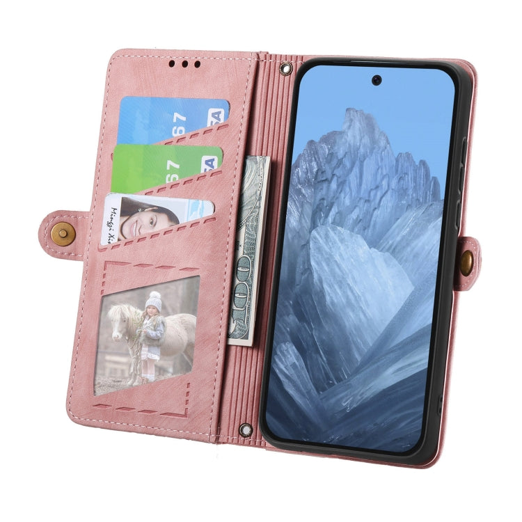 For Google Pixel 9 Geometric Zipper Wallet Side Buckle Leather Phone Case(Pink) by buy2fix