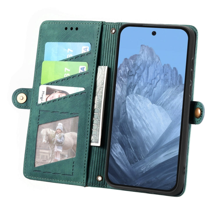 For Google Pixel 9 Geometric Zipper Wallet Side Buckle Leather Phone Case(Green) by buy2fix