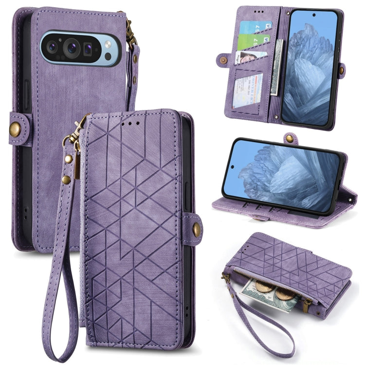For Google Pixel 9 Geometric Zipper Wallet Side Buckle Leather Phone Case(Purple) by buy2fix