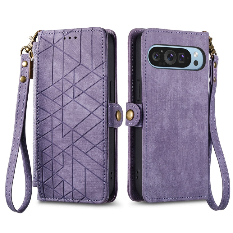 For Google Pixel 9 Geometric Zipper Wallet Side Buckle Leather Phone Case(Purple) by buy2fix