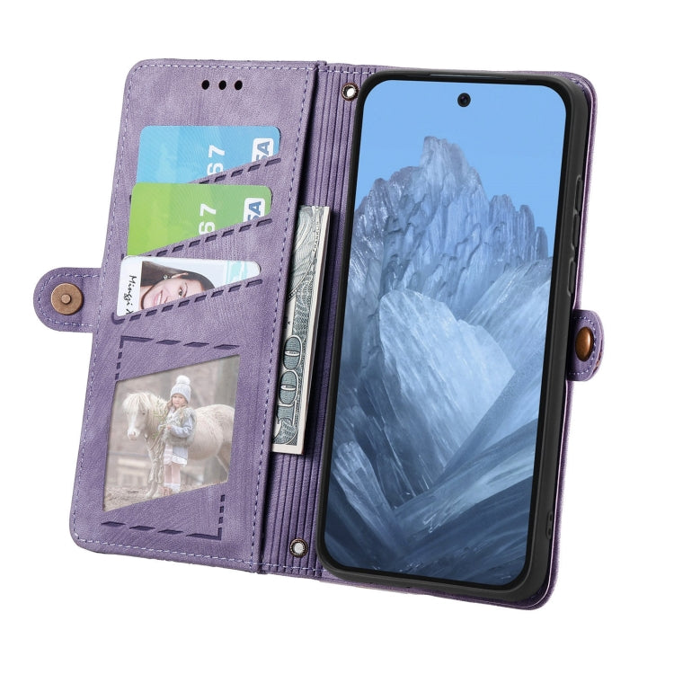 For Google Pixel 9 Geometric Zipper Wallet Side Buckle Leather Phone Case(Purple) by buy2fix