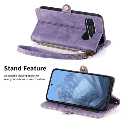 For Google Pixel 9 Geometric Zipper Wallet Side Buckle Leather Phone Case(Purple) by buy2fix