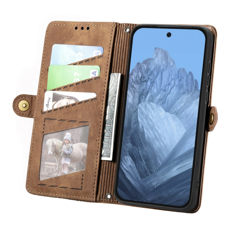 For Google Pixel 9 Geometric Zipper Wallet Side Buckle Leather Phone Case(Brown) by buy2fix