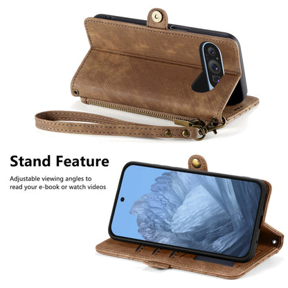 For Google Pixel 9 Geometric Zipper Wallet Side Buckle Leather Phone Case(Brown) by buy2fix