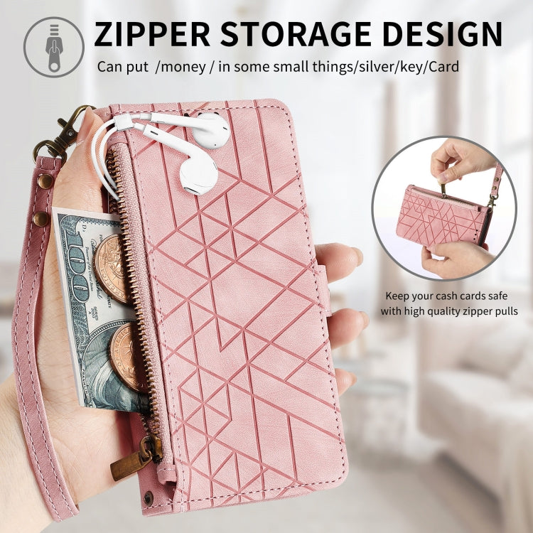 For Google Pixel 9 Geometric Zipper Wallet Side Buckle Leather Phone Case(Pink) by buy2fix