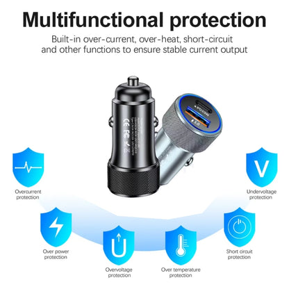 P19 Metal PD20W USB-C + QC18W USB Car Charger with Type-C to 8 Pin Date Cable(Black) by buy2fix