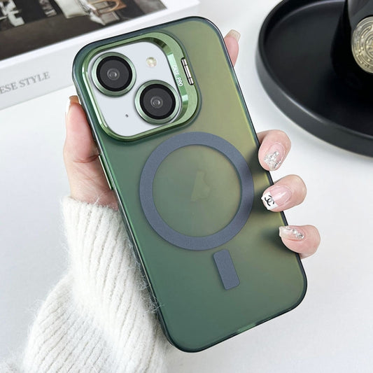 For iPhone 15 Lens Holder MagSafe PC Hybrid TPU Phone Case(Green) - iPhone 15 Cases by buy2fix | Online Shopping UK | buy2fix