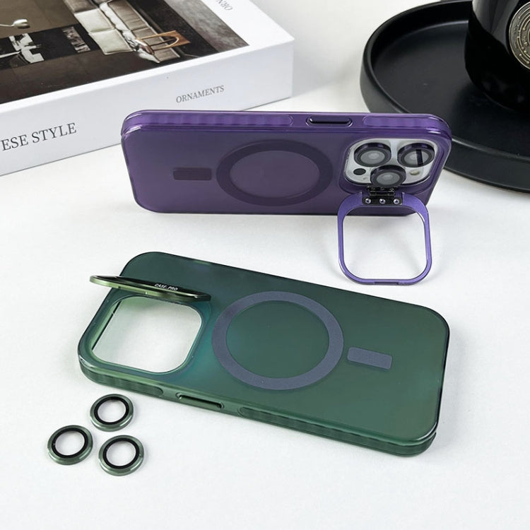 For iPhone 11 Pro Max Lens Holder MagSafe PC Hybrid TPU Phone Case(Purple) by buy2fix