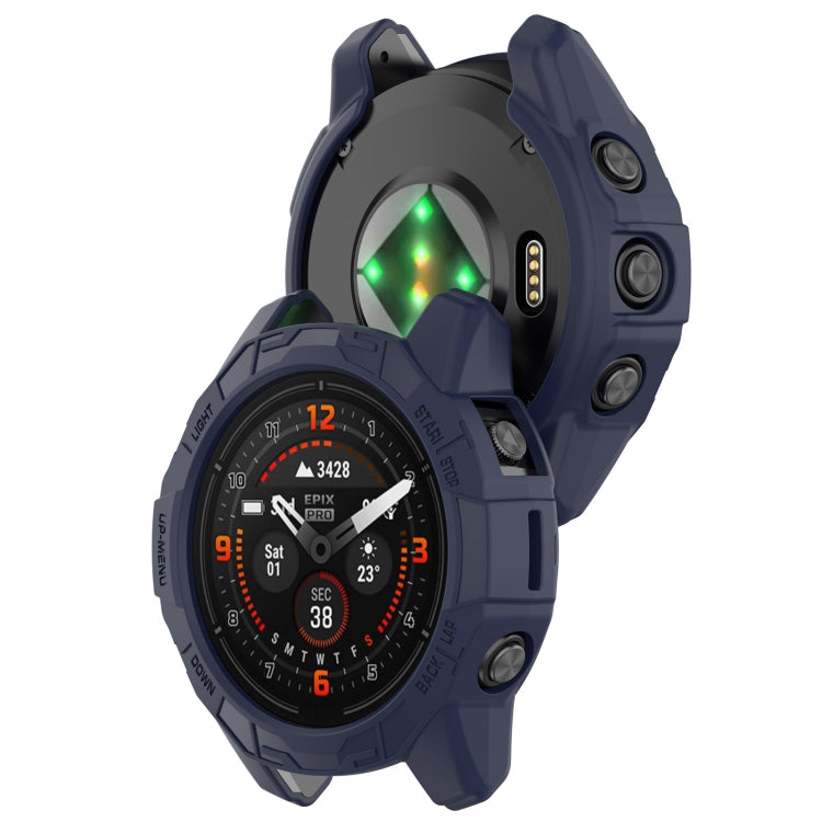 For Garmin Quatix 7 Pro Armored Hollow Half Pack TPU Watch Protective Case(Blue) - Watch Cases by buy2fix | Online Shopping UK | buy2fix