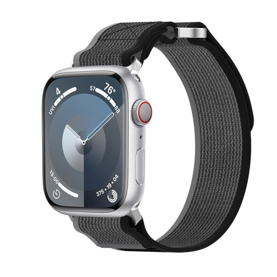 For Apple Watch Series 7 41mm Double Hook and Loop Faster Nylon Watch Band(Black+Grey)