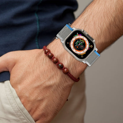 For Apple Watch Ultra 49mm Double Hook and Loop Faster Nylon Watch Band(Black+Grey) by buy2fix