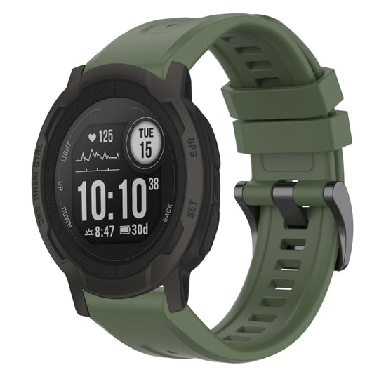 For Garmin Instinct 2 / Instinct Solid Color Black Buckle Silicone Quick Release Watch Band(Dark Green)