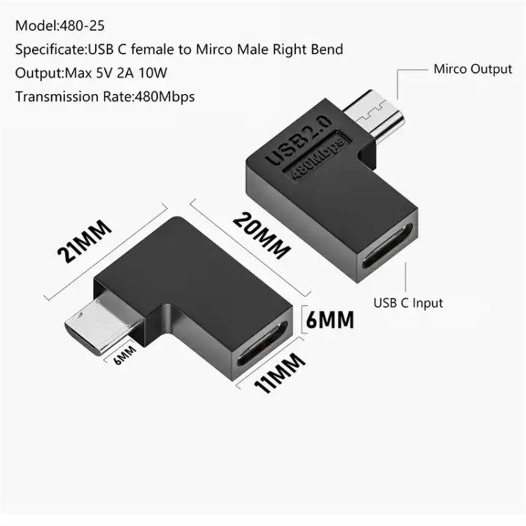 Type-C Female to Micro USB Male Adapter Data Charging Transmission, Specification:Type-C Female to Micro Male Right Bend by buy2fix