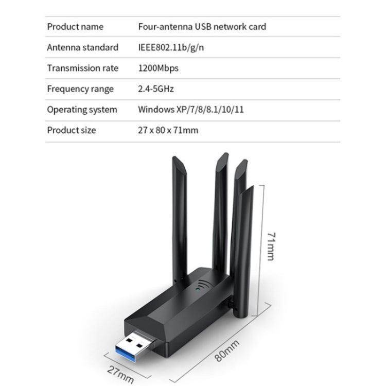 4-Antennas Dual-Band Driver-Free USB3.0 High-Speed Wireless Computer Network Adapter by buy2fix