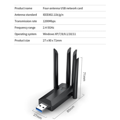 4-Antennas Dual-Band Driver-Free USB3.0 High-Speed Wireless Computer Network Adapter by buy2fix