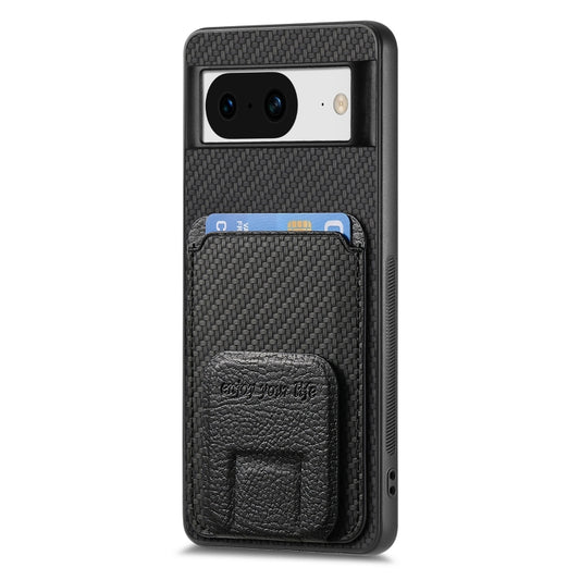 For Google Pixel 6 Carbon Fiber Card Bag Fold Stand Phone Case(Black) - Google Cases by buy2fix | Online Shopping UK | buy2fix