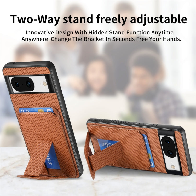 For Google Pixel 6 Carbon Fiber Card Bag Fold Stand Phone Case(Brown) by buy2fix
