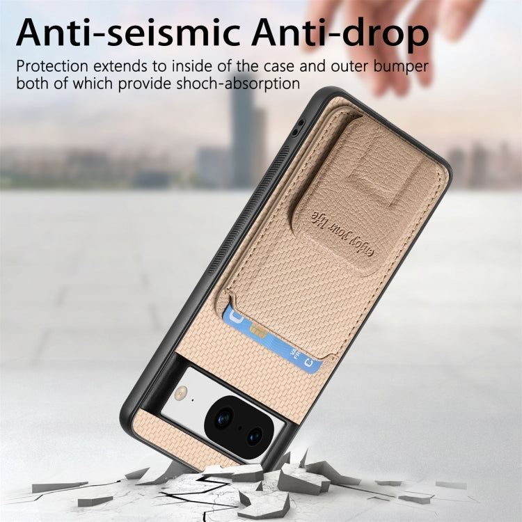 For Google Pixel 6 Carbon Fiber Card Bag Fold Stand Phone Case(Khaki) by buy2fix