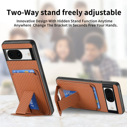 For Google Pixel 6 Pro Carbon Fiber Card Bag Fold Stand Phone Case(Brown) by buy2fix