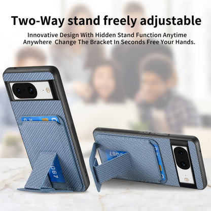 For Google Pixel 6a Carbon Fiber Card Bag Fold Stand Phone Case(Blue) by buy2fix