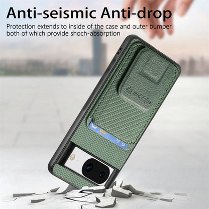 For Google Pixel 6a Carbon Fiber Card Bag Fold Stand Phone Case(Green) by buy2fix