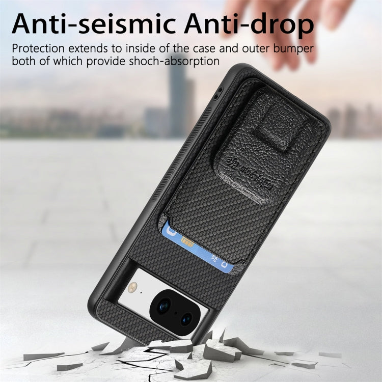 For Google Pixel 7 Carbon Fiber Card Bag Fold Stand Phone Case(Black) by buy2fix