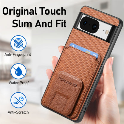 For Google Pixel 7 Carbon Fiber Card Bag Fold Stand Phone Case(Brown) by buy2fix