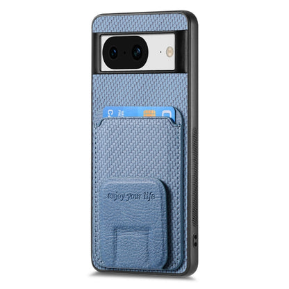 For Google Pixel 7 Pro Carbon Fiber Card Bag Fold Stand Phone Case(Blue) by buy2fix