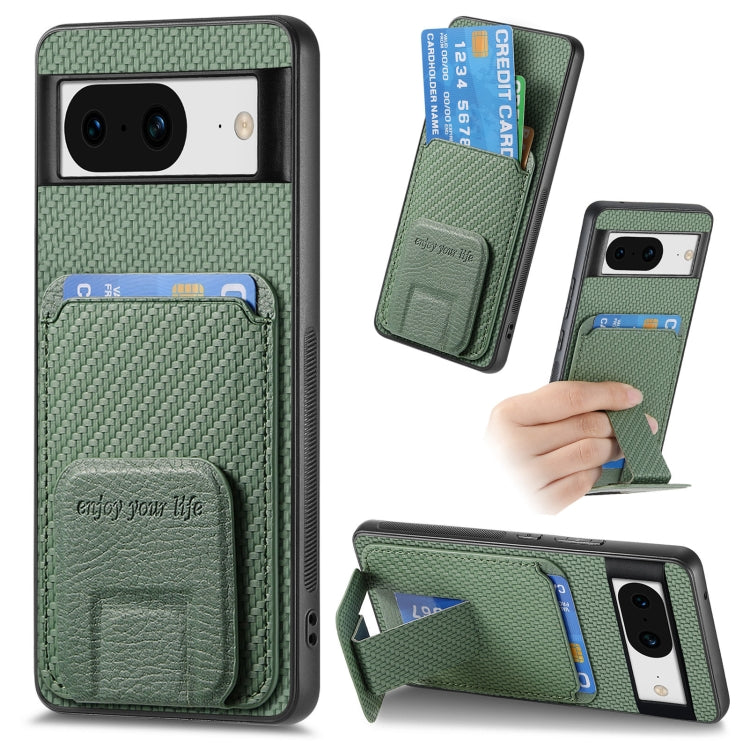 For Google Pixel 7 Pro Carbon Fiber Card Bag Fold Stand Phone Case(Green) by buy2fix