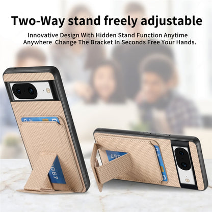 For Google Pixel 7a Carbon Fiber Card Bag Fold Stand Phone Case(Khaki) by buy2fix