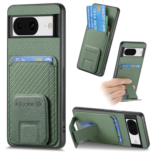 For Google Pixel 7a Carbon Fiber Card Bag Fold Stand Phone Case(Green) by buy2fix