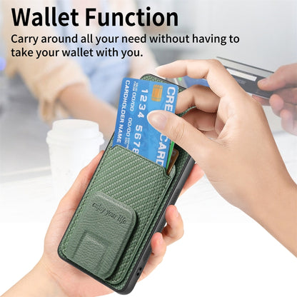 For Google Pixel 7a Carbon Fiber Card Bag Fold Stand Phone Case(Green) by buy2fix