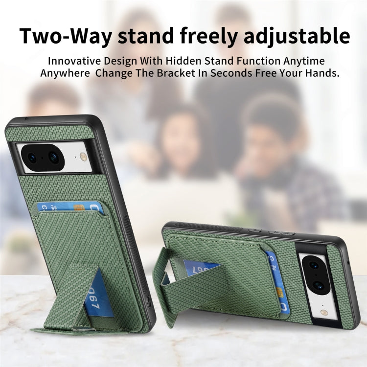For Google Pixel 7a Carbon Fiber Card Bag Fold Stand Phone Case(Green) by buy2fix