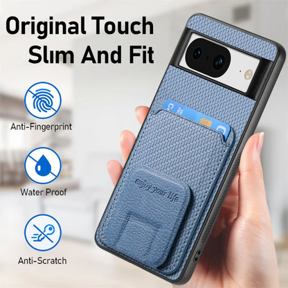 For Google Pixel 8 Carbon Fiber Card Bag Fold Stand Phone Case(Blue) by buy2fix