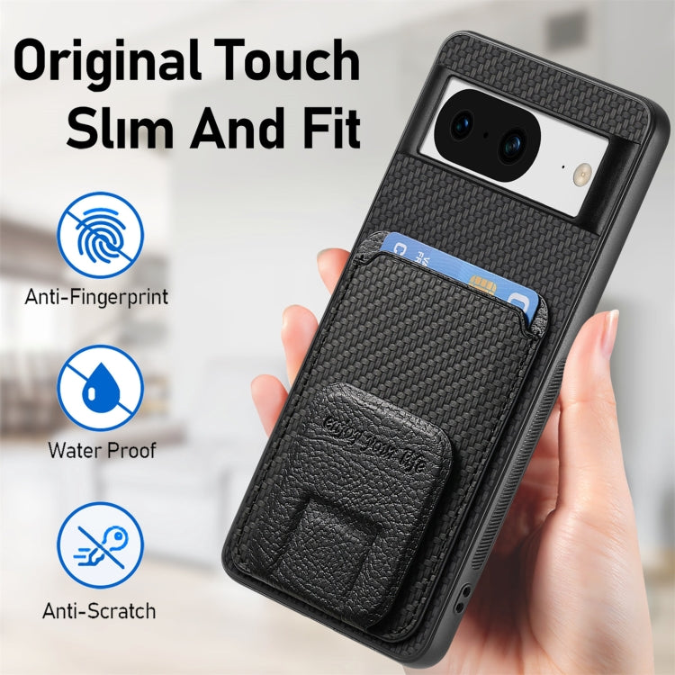 For Google Pixel 8 Carbon Fiber Card Bag Fold Stand Phone Case(Black) by buy2fix