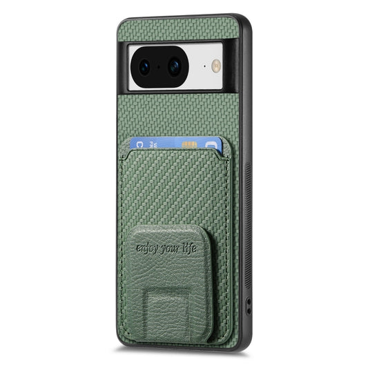 For Google Pixel 8 Pro Carbon Fiber Card Bag Fold Stand Phone Case(Green) by buy2fix