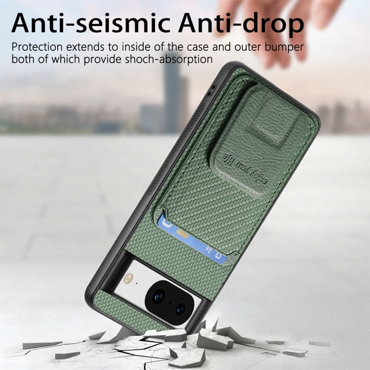 For Google Pixel 8 Pro Carbon Fiber Card Bag Fold Stand Phone Case(Green) by buy2fix